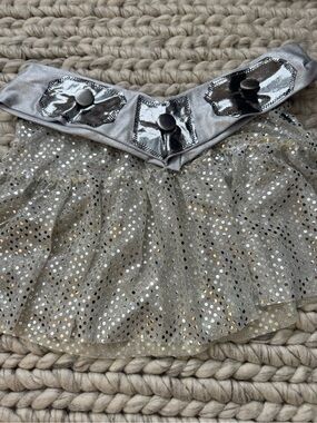Silver Sequin skirt & Princess Leia belt costume.